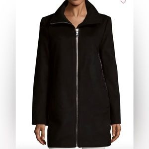 Calvin Klein LONG BLACK WOOL COAT QUILTED BACK DOWN JACKET SIZE 4